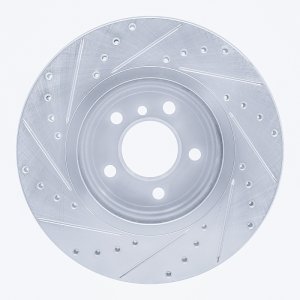 BMW 528i Brake Rotor (1) - Front Right - R1 Concepts - Drilled & Slotted - Silver - `11-`16
